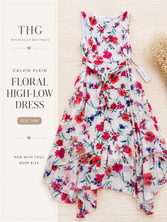 Calvin Klein Dresses & Skirts - Calvin Klein Floral High-Low Dress NWT 14W Belted Chiffon Midi Maxi